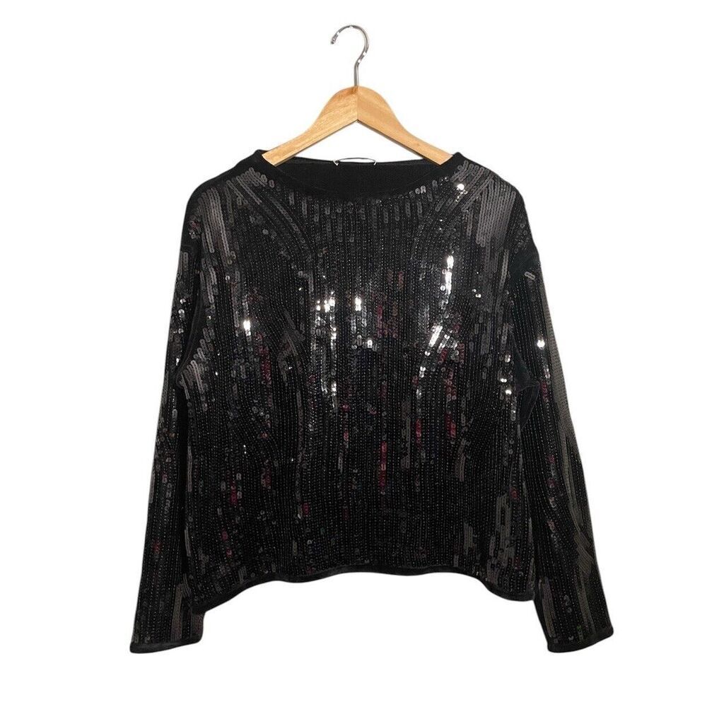 Gallery Sequin Chenille Sweater‎ Women’s Large Long Sleeve Black NWT